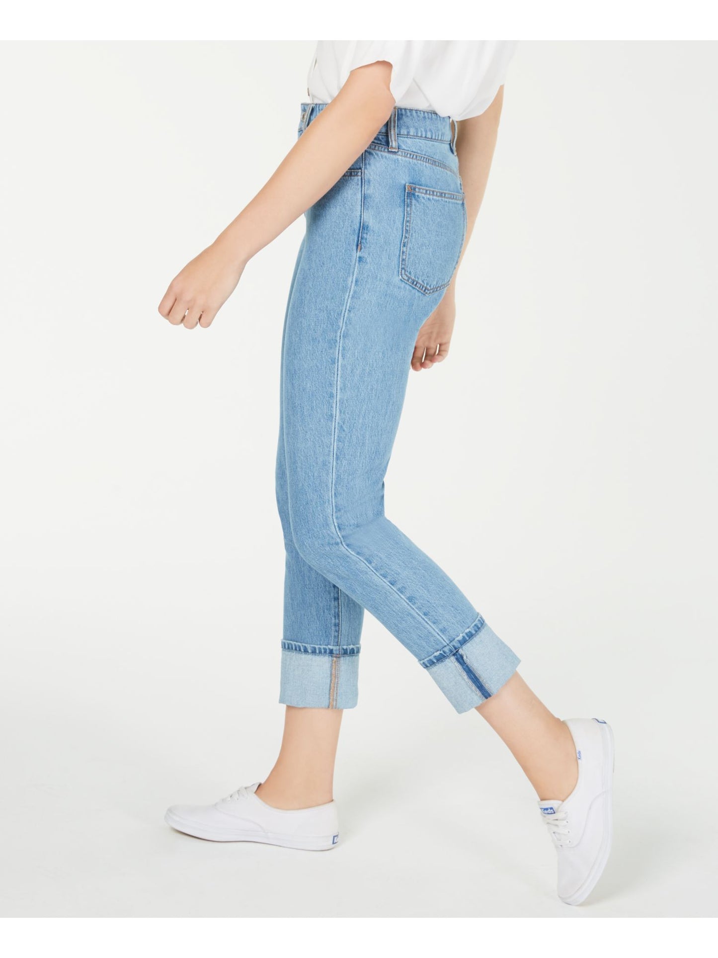 Calça jeans feminina Oat com perna reta e punho, azul, tamanho 29