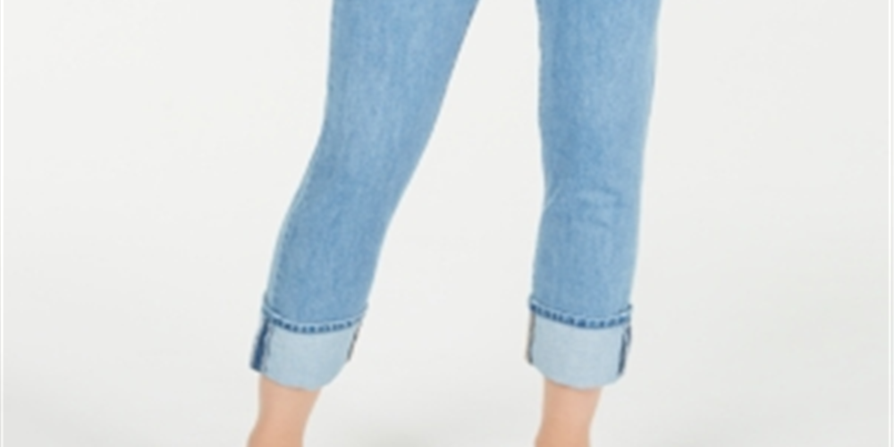 Calça jeans feminina Oat com perna reta e punho, azul, tamanho 29