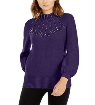 Suéter Alfani Feminino Gola Falsa Enfeitado Roxo Tamanho Pequeno GG
