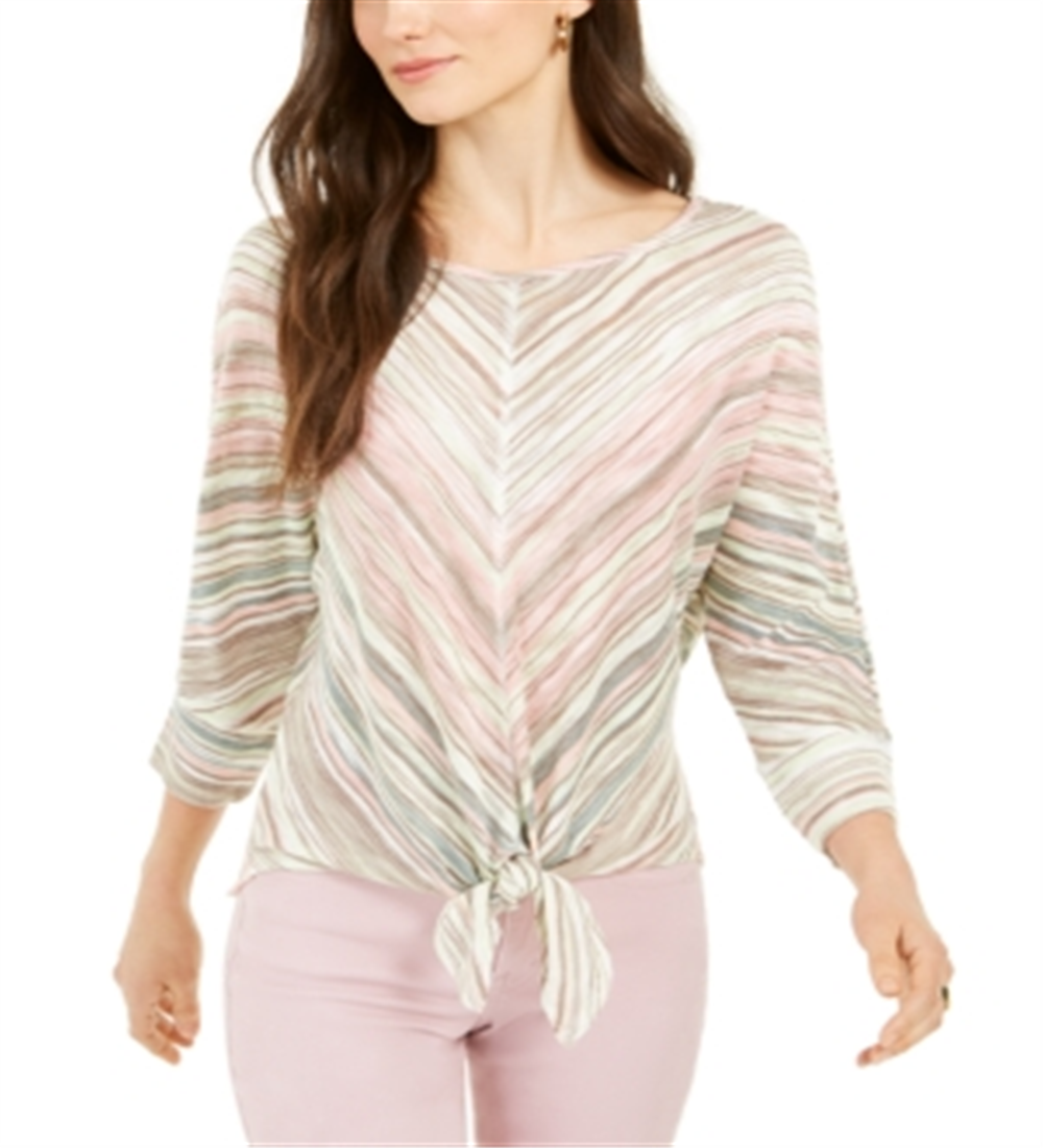 Blusa feminina com listras frontais e amarração, estilo &amp; co, verde, tamanho pequeno