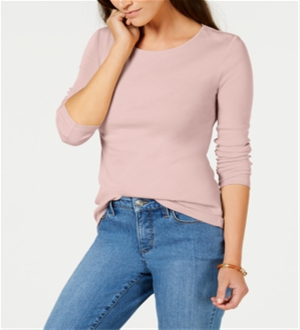 Camiseta feminina de manga comprida Charter Club Pima Cotton, rosa, tamanho médio