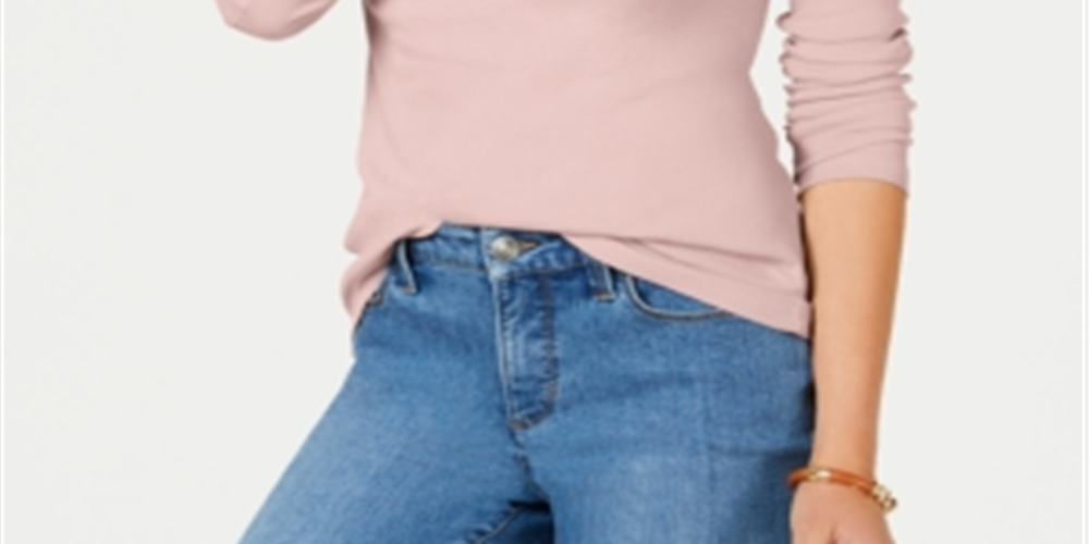 Camiseta feminina de manga comprida Charter Club Pima Cotton, rosa, tamanho médio