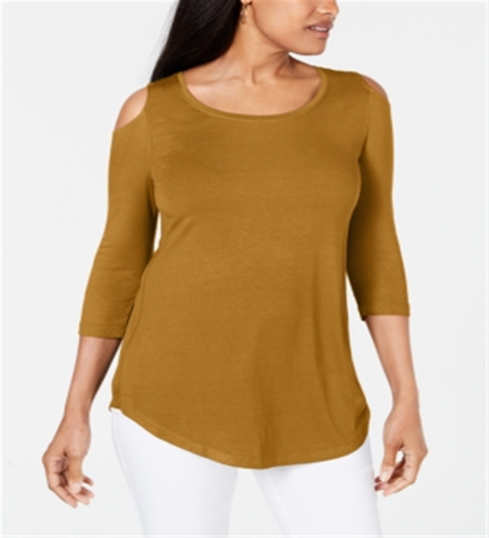 JM Collection Blusa feminina com ombros descobertos, amarela, tamanho pequeno