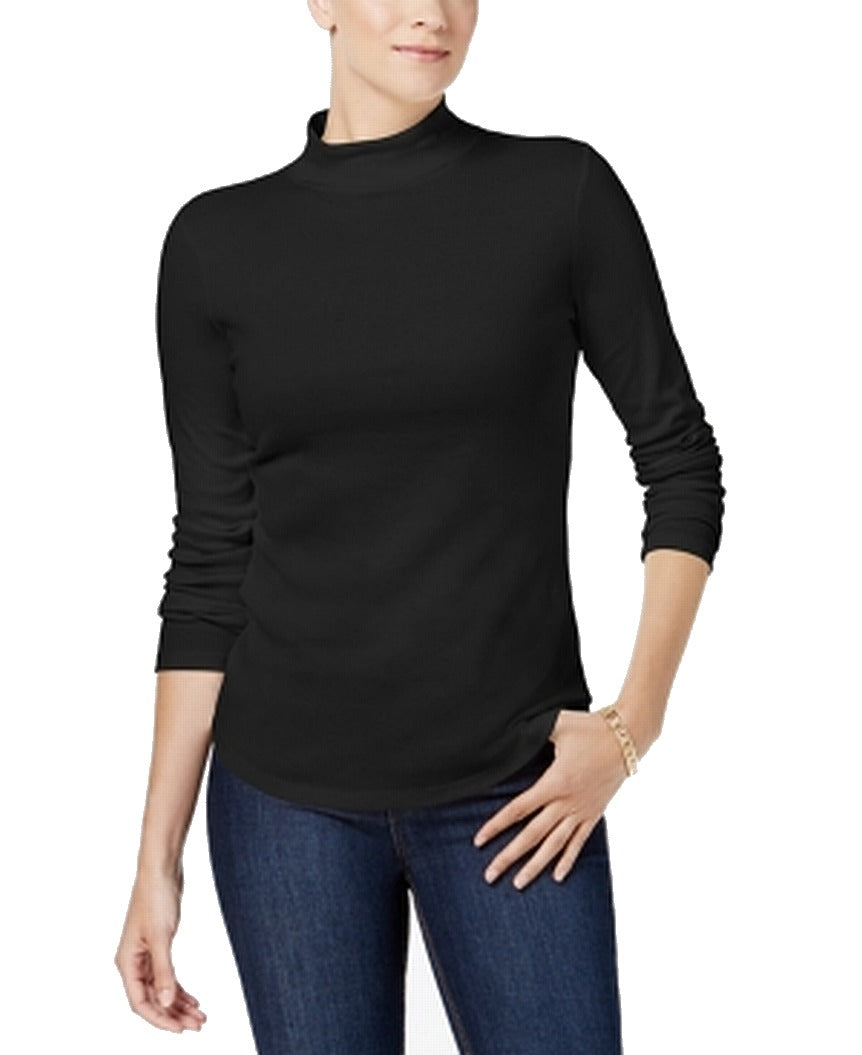 Blusa de malha feminina Charter Club com gola alta e manga 3/4, preta, tamanho XX-G