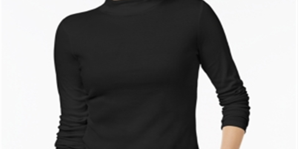 Blusa de malha feminina Charter Club com gola alta e manga 3/4, preta, tamanho XX-G