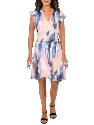 Vestido curto feminino Bar III estampado com cintura franzida, rosa, tamanho 0