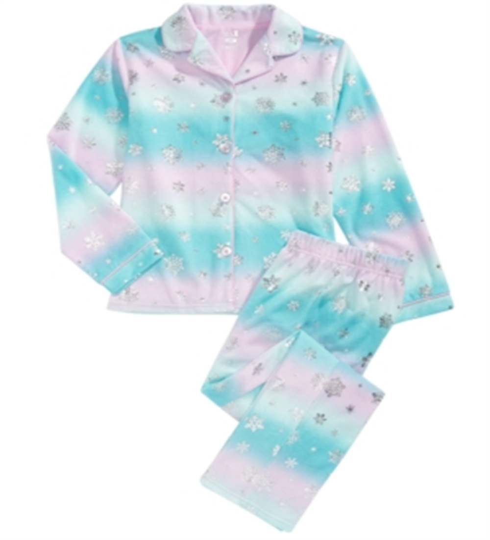 Conjunto de pijama de lã com estampa de floco de neve para meninas Max &amp; Olivia Little &amp; Big, 2 peças, azul-petróleo, tamanho G