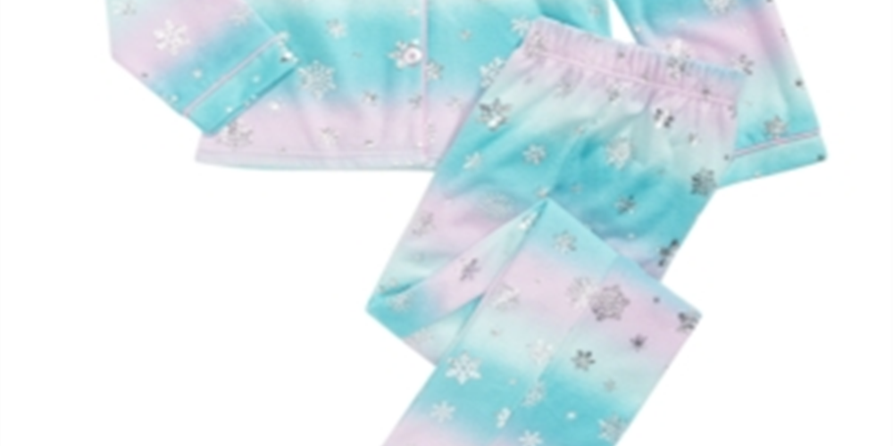 Conjunto de pijama de lã com estampa de floco de neve para meninas Max &amp; Olivia Little &amp; Big, 2 peças, azul-petróleo, tamanho G