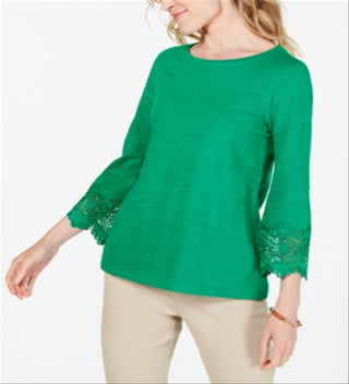 Charter Club Women's Cotton Lace Trim Top Green Size XX-Large