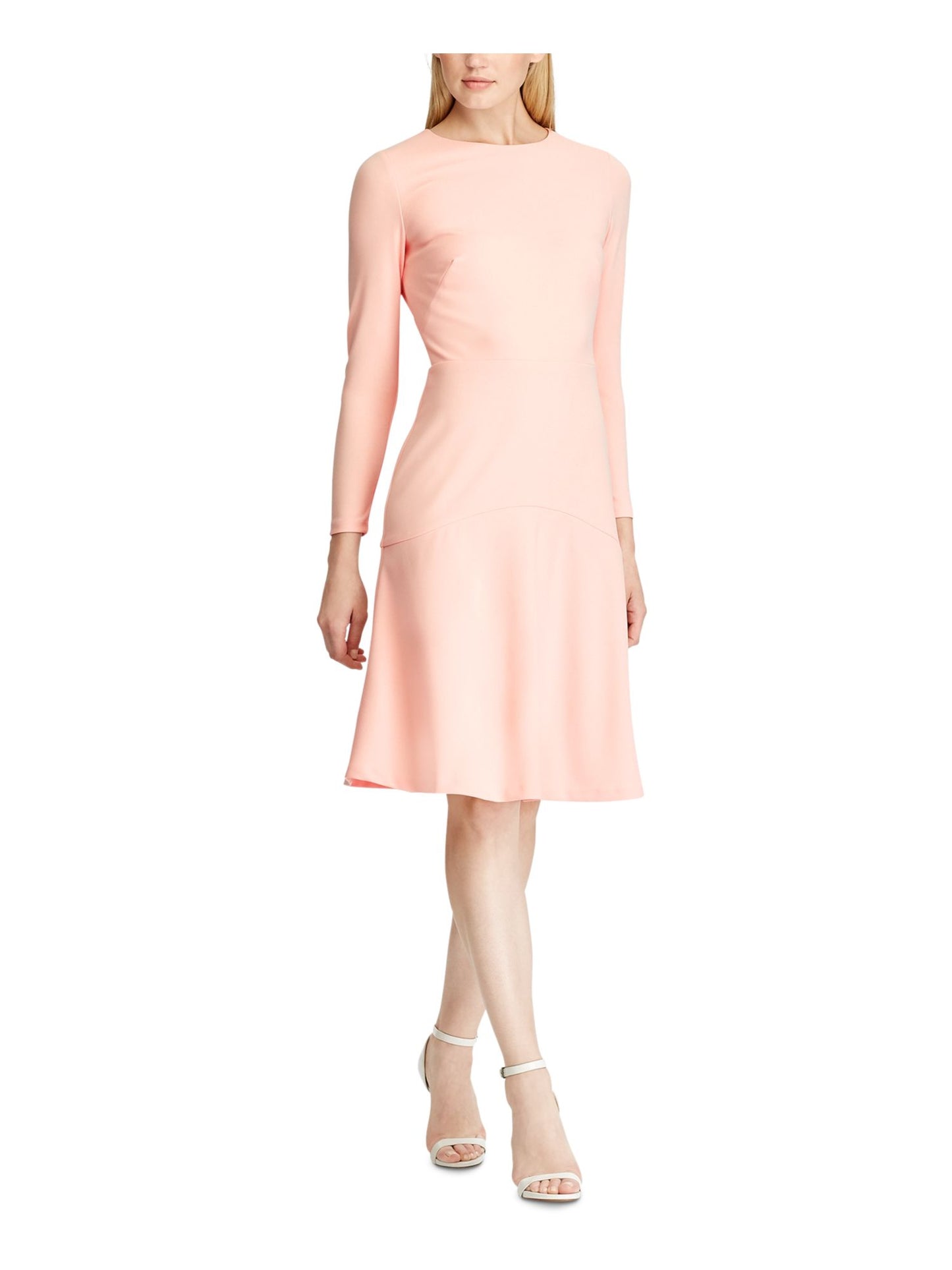 Vestido de festa Ralph Lauren feminino, com zíper, manga comprida, gola alta, acima do joelho, tamanho 8, rosa