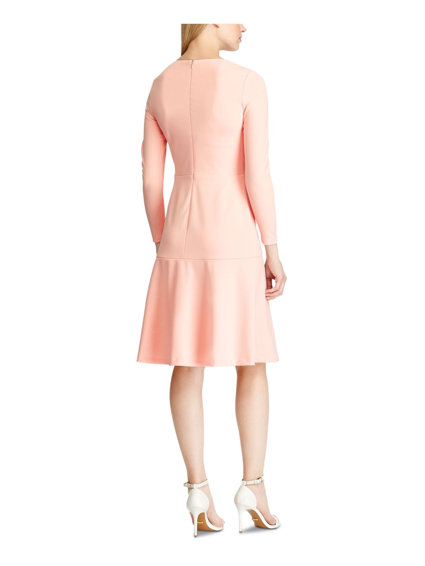 Vestido de festa Ralph Lauren feminino, com zíper, manga comprida, gola alta, acima do joelho, tamanho 8, rosa