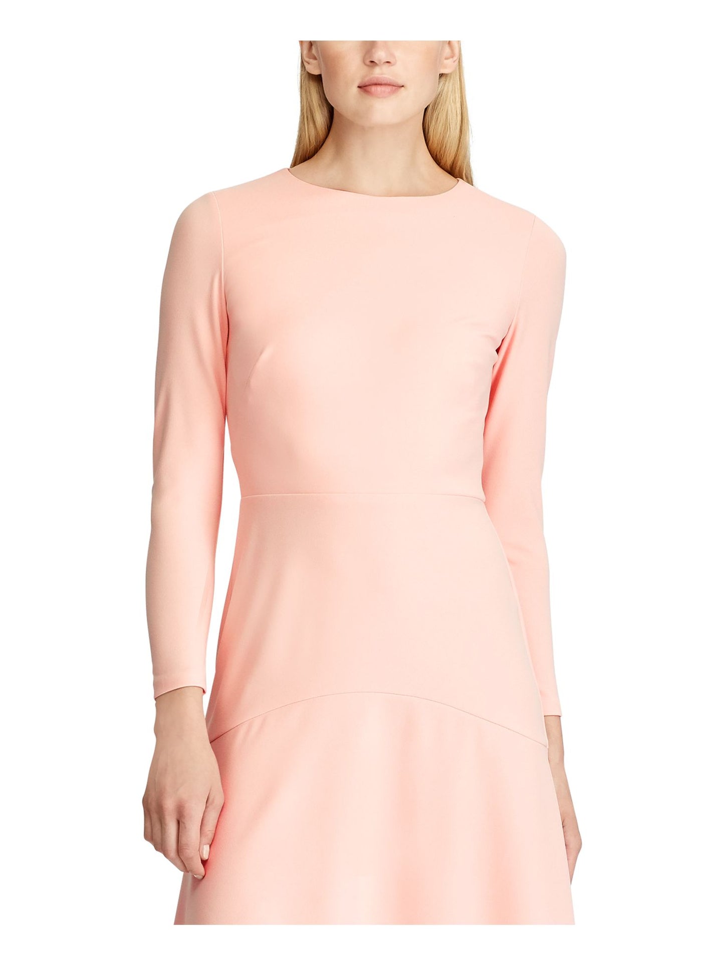 Vestido de festa Ralph Lauren feminino, com zíper, manga comprida, gola alta, acima do joelho, tamanho 8, rosa
