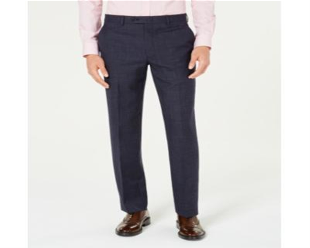 Calça de terno xadrez elástica Ralph Lauren Classic Fit UltraFlex masculina, tamanho azul-marinho, 42x32