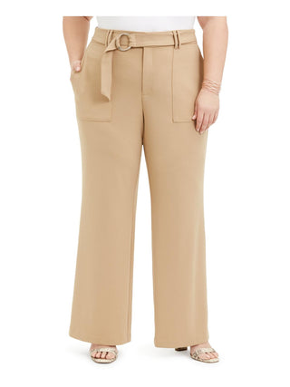 Calça feminina casual com bolso e cinto, INC International Concepts, bege, tamanho 14W