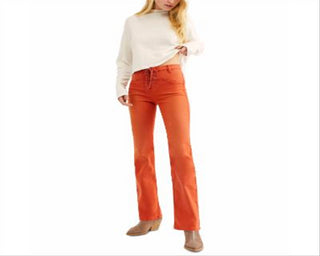 Calça jeans feminina Free People com cadarço e corte bootcut laranja tamanho 27