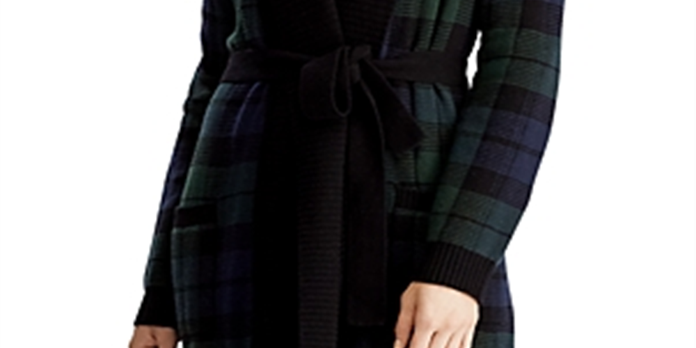 Cardigan Ralph Lauren Feminino com Acabamento Canelado e Mistura de Lã Preto Tamanho Grande