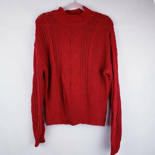 Suéter feminino American Rag de malha trançada com gola redonda, vermelho, tamanho GG