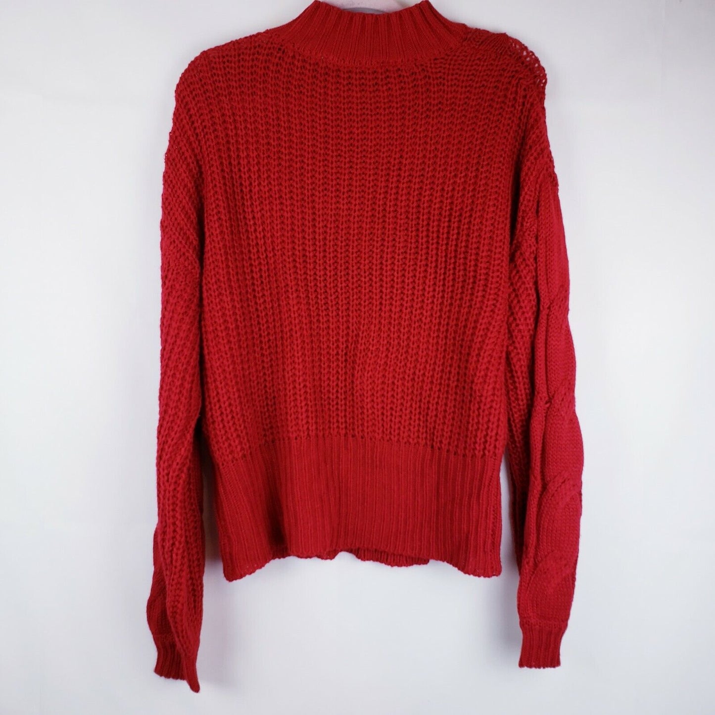 Suéter feminino American Rag de malha trançada com gola redonda, vermelho, tamanho GG