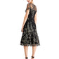 Vestido formal feminino SLNY com zíper e glitter, manga curta, gola alta, corte midi, flare, preto, tamanho 14