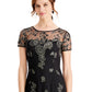 Vestido formal feminino SLNY com zíper e glitter, manga curta, gola alta, corte midi, flare, preto, tamanho 14