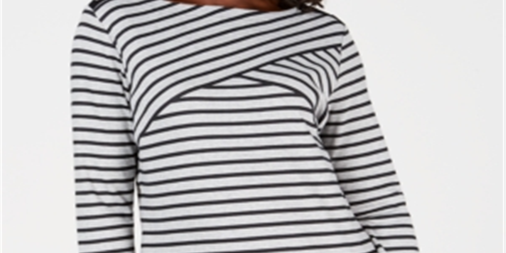 Blusa listrada feminina Karen Scott cinza-fumaça tamanho pequeno P