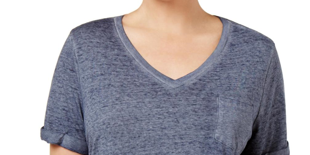 Camiseta feminina plus size com decote em V e manga curta, estilo &amp; co, azul, tamanho 0X