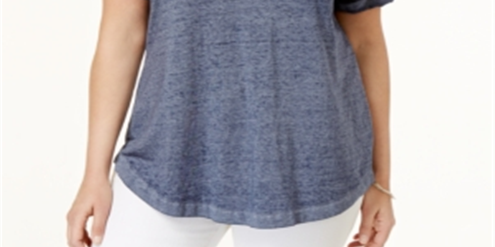 Camiseta feminina plus size com decote em V e manga curta, estilo &amp; co, azul, tamanho 0X