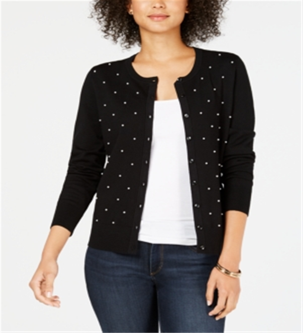 Cardigan feminino com detalhes de pérolas Charter Club, preto, tamanho pequeno