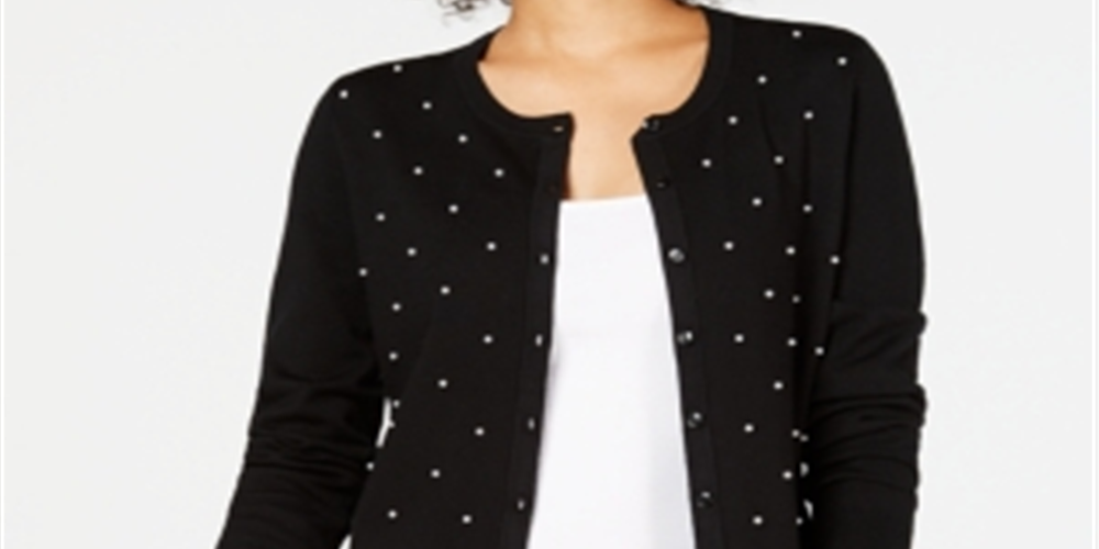 Cardigan feminino com detalhes de pérolas Charter Club, preto, tamanho pequeno