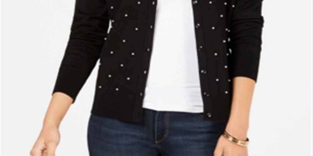 Cardigan feminino com detalhes de pérolas Charter Club, preto, tamanho pequeno