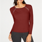 Blusa feminina com decote raglan e joia INC International Concepts, vermelha, tamanho X-S
