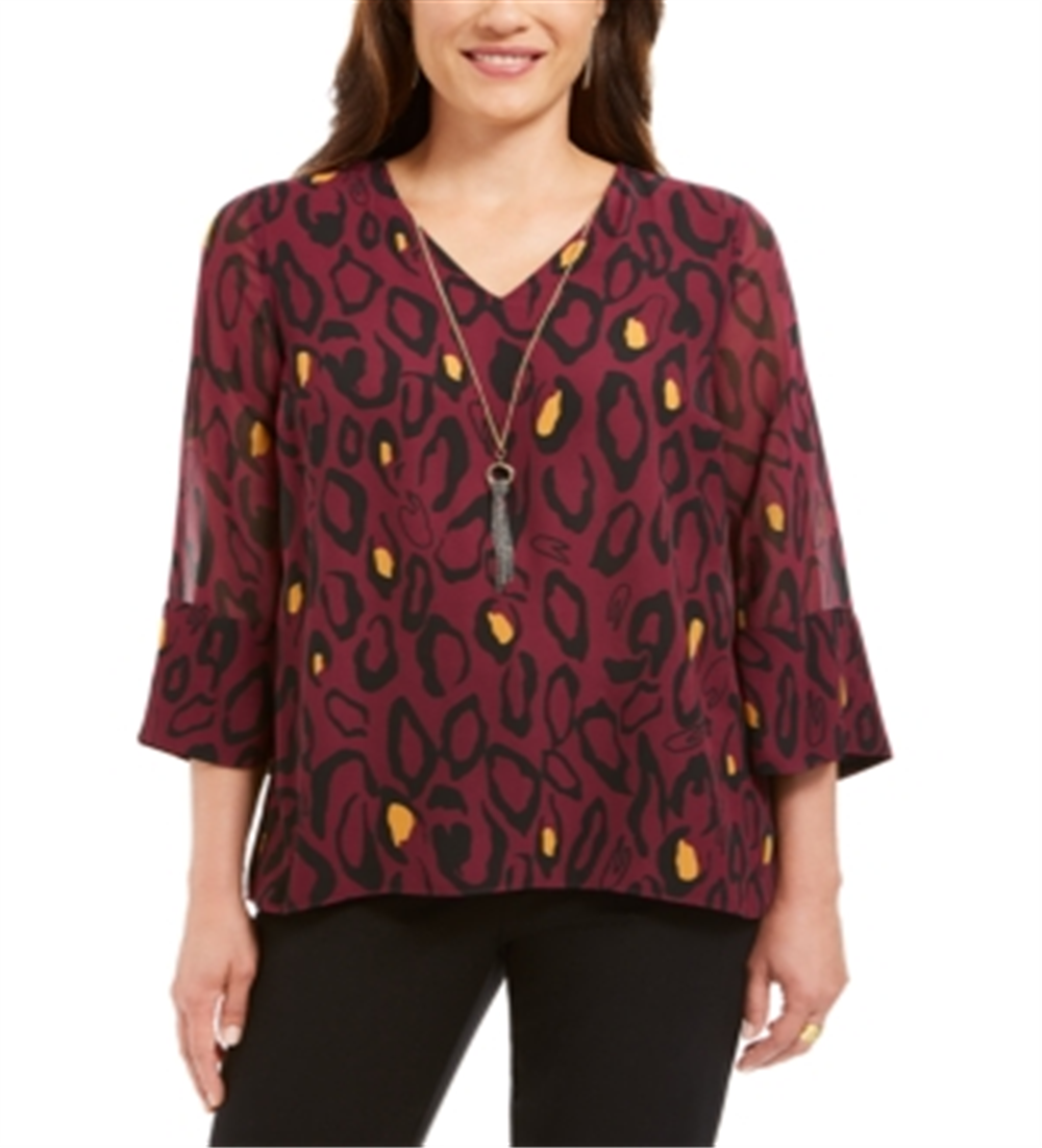 Blusa feminina estampada com colar JM Collection, roxa, tamanho pequeno G