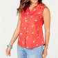 Camisa feminina com estampa floral Charter Club vermelha tamanho 16 P