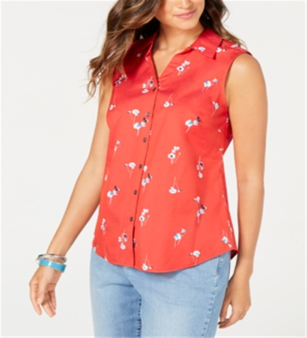 Camisa feminina com estampa floral Charter Club vermelha tamanho 16 P