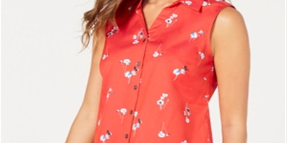 Camisa feminina com estampa floral Charter Club vermelha tamanho 16 P
