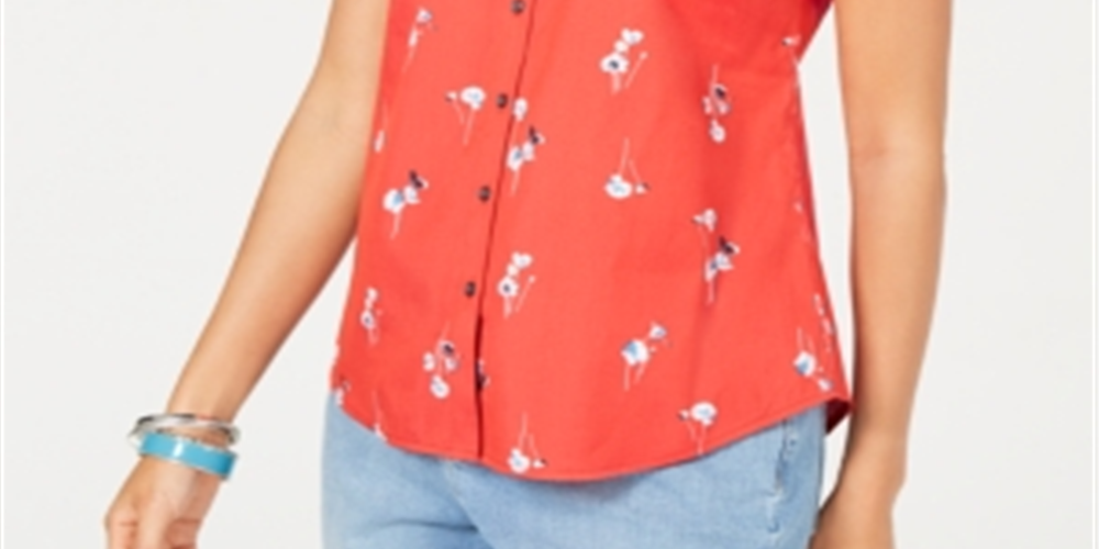 Camisa feminina com estampa floral Charter Club vermelha tamanho 16 P