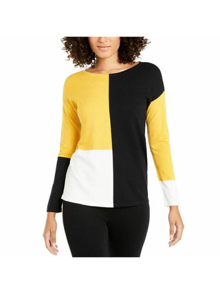 Blusa Alfani Feminina Ombro Caído Colorblock Amarelo Combinação Tamanho Pequeno GG