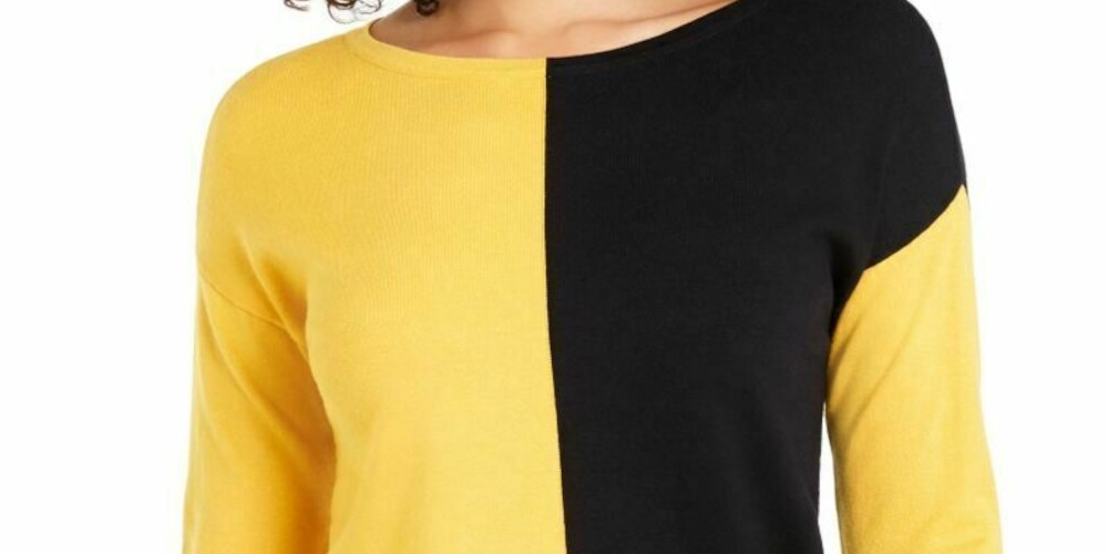 Blusa Alfani Feminina Ombro Caído Colorblock Amarelo Combinação Tamanho Pequeno GG