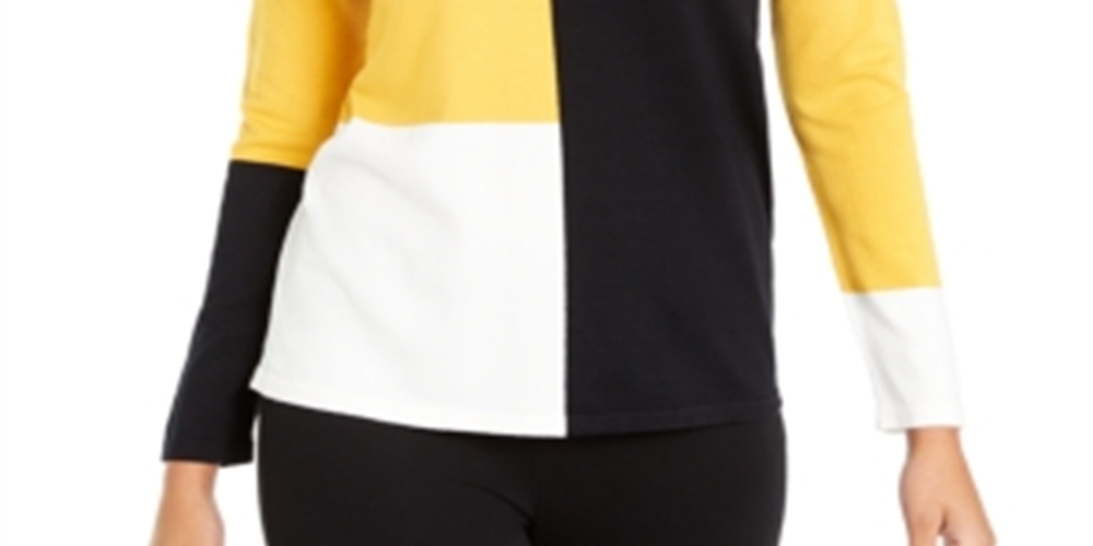 Blusa Alfani Feminina Ombro Caído Colorblock Amarelo Combinação Tamanho Pequeno GG
