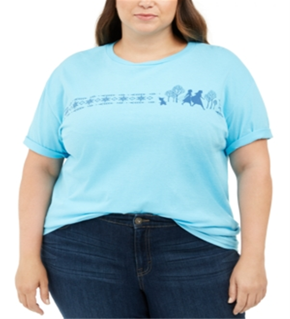 Camiseta feminina Mighty Fine Trendy Plus Cotton Frozen Boyfriend, azul, tamanho 3X