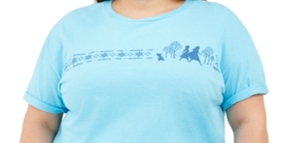 Camiseta feminina Mighty Fine Trendy Plus Cotton Frozen Boyfriend, azul, tamanho 3X