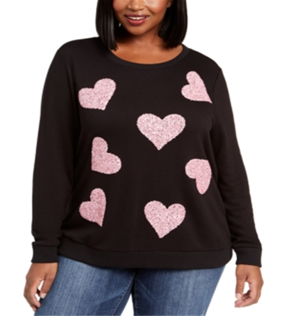 Moletom feminino plus size com lantejoulas e coração da INC International Concepts, preto, tamanho 0X