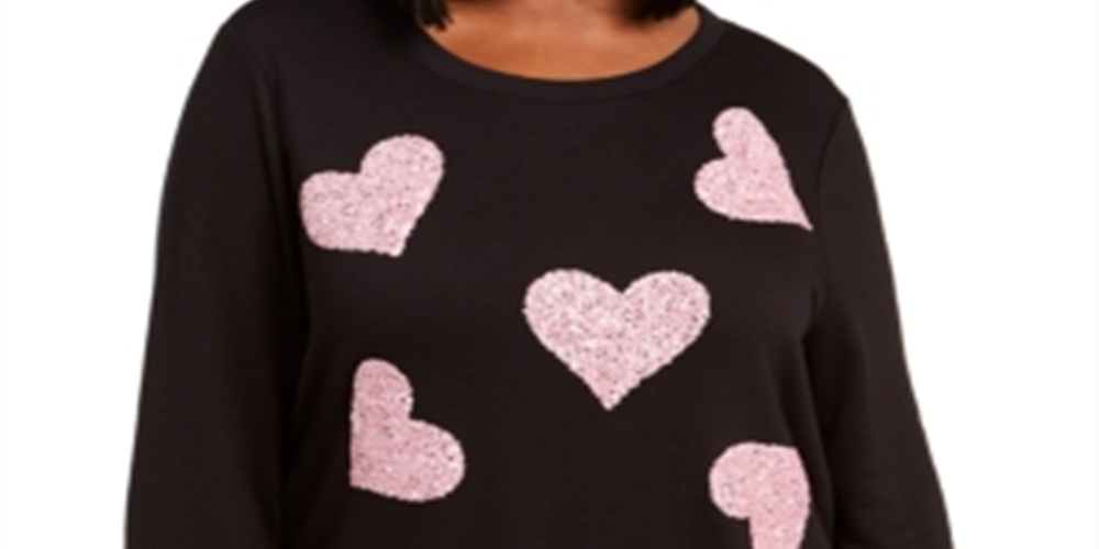 Moletom feminino plus size com lantejoulas e coração da INC International Concepts, preto, tamanho 0X