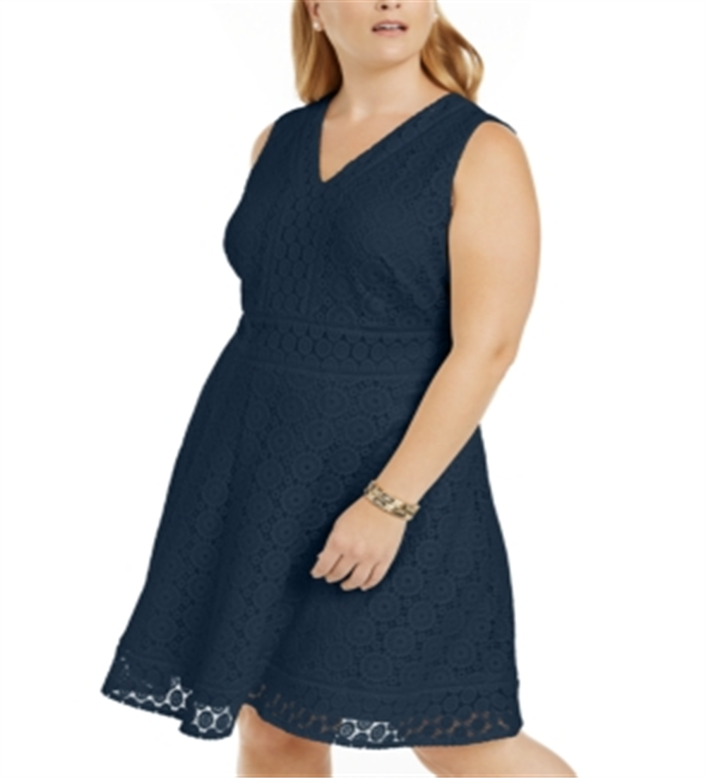 Vestido feminino plus size Charter Club com bainha evasê e renda, tamanho 1X