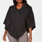 Poncho feminino Karen Scott com gola xale cinza preto tamanho G/GG