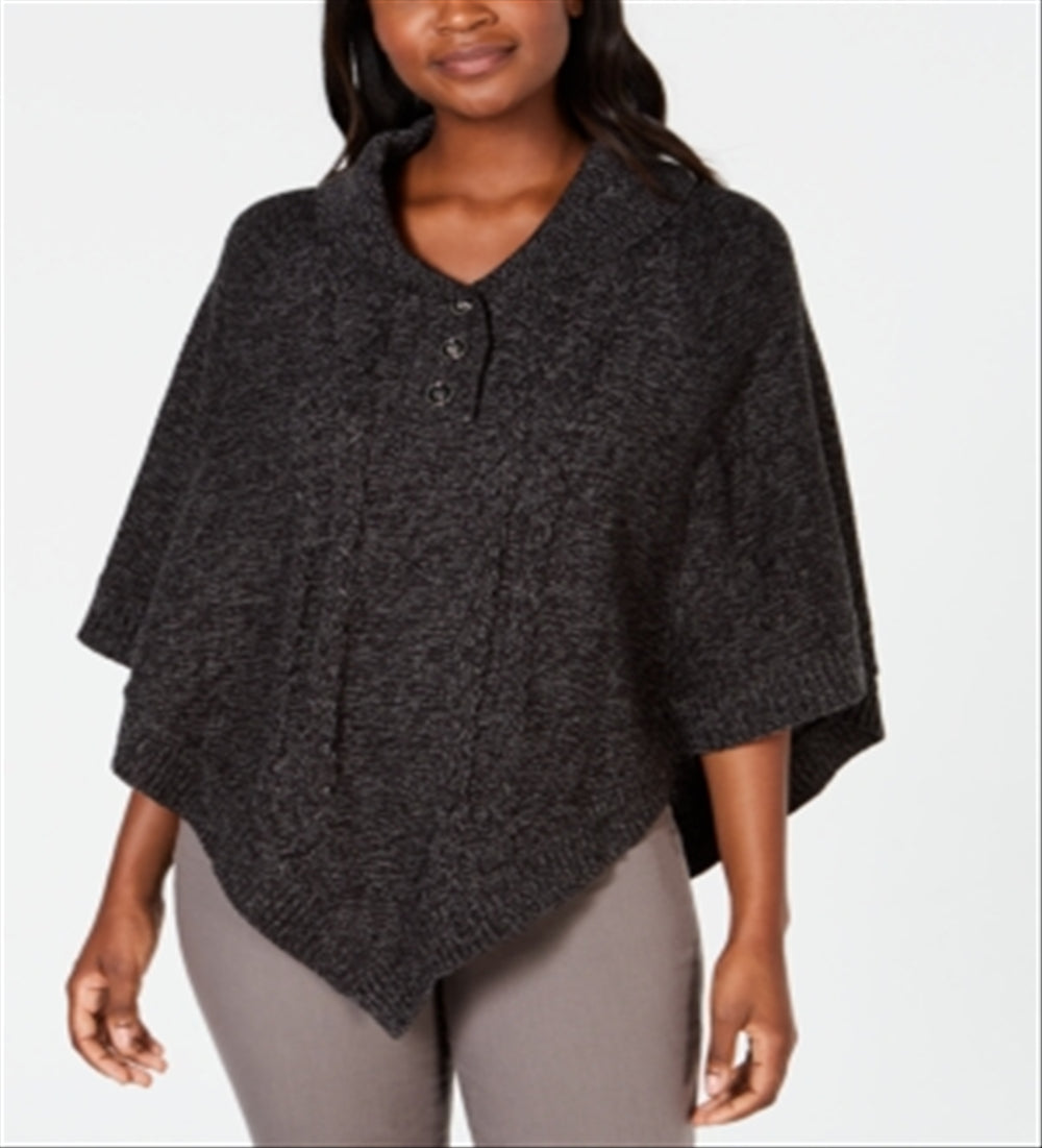 Poncho feminino Karen Scott com gola xale cinza preto tamanho G/GG