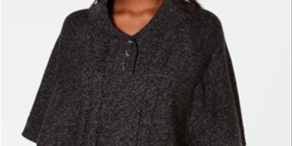 Poncho feminino Karen Scott com gola xale cinza preto tamanho G/GG