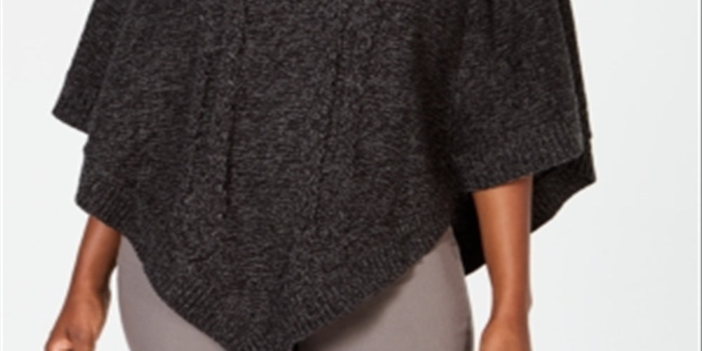 Poncho feminino Karen Scott com gola xale cinza preto tamanho G/GG