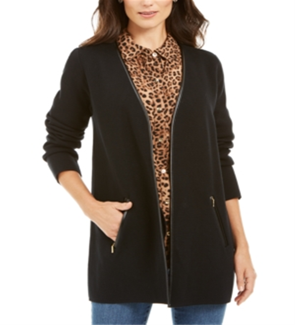 Cardigan feminino Charter Club com zíper frontal aberto, preto, tamanho XX-G
