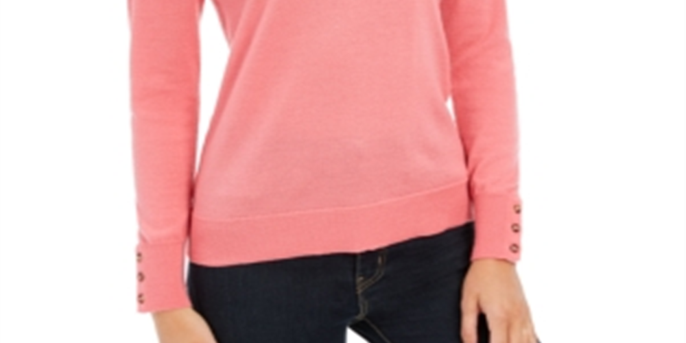 Suéter feminino Charter Club de lã merino com punho de botão, rosa, tamanho pequeno G